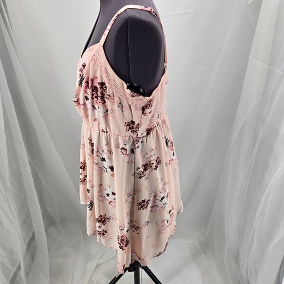 725-30 Torrid Blush Pink Floral Chiffon Sharkbite Tunic Cami Size 2 18/20 - Picture 5 of 14